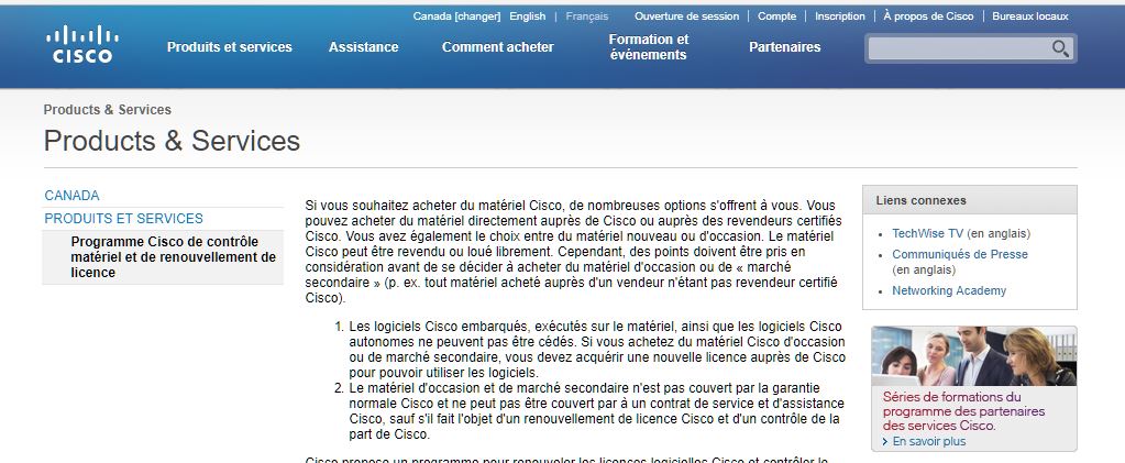 Sur le site web de la société CISCO c’est bien écrit que le matériel CISCO peut être revendu librement en contradiction de ce que semble dire la Cour d’appel dans son arrêt du 13 mai 2016